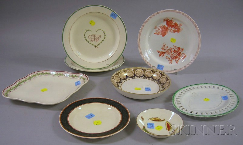 Appraisal: Eight Pieces of Hand-painted English Creamware including Wedgwood