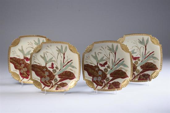 Appraisal: SIX FRENCH ENAMELLED PORCELAIN DESSERT PLATES late th century Square