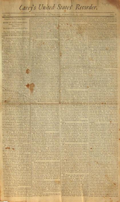 Appraisal: vol Early American Newspaper Carey's United States Recorder Philadelphia Feb