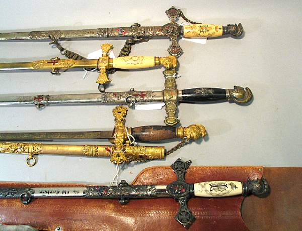 Appraisal: A lot of five American fraternal order swords Comprising Knights