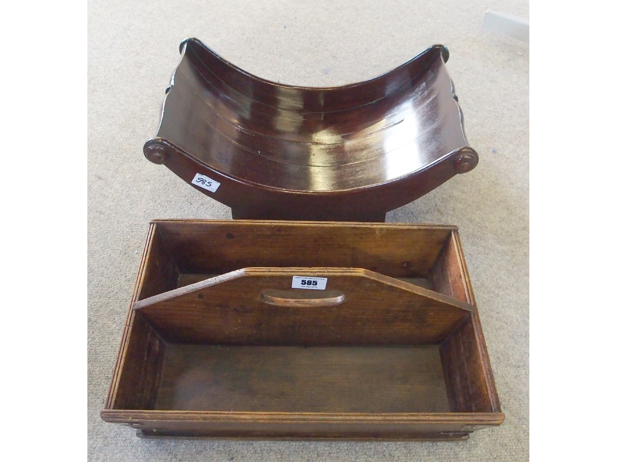 Appraisal: Mahogany cheese coaster and a wooden cutlery tray