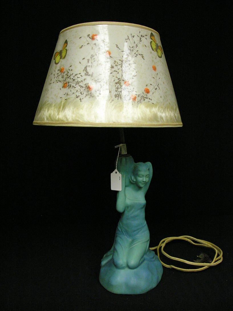 Appraisal: BLUE VAN BRIGGLE LADY LAMP Size Pottery only measures by