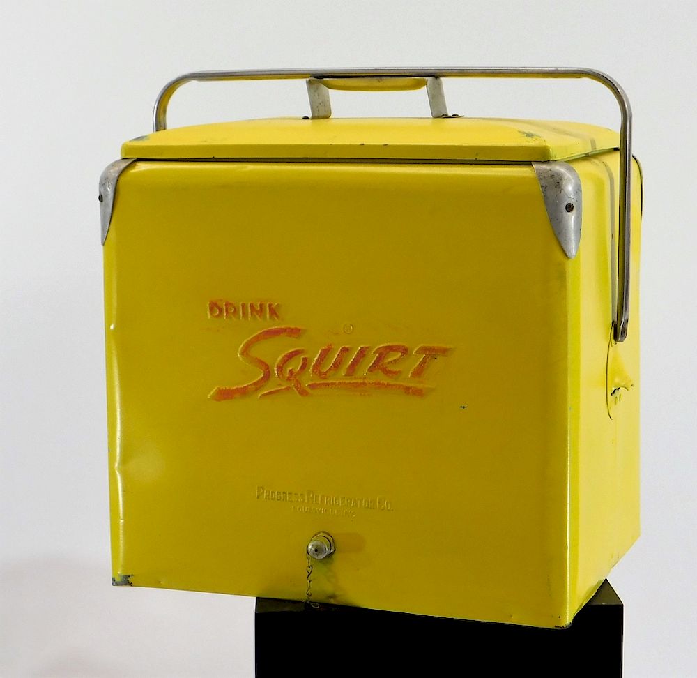 Appraisal: Vintage Drink Squirt Yellow Advertisement Cooler United States th Century