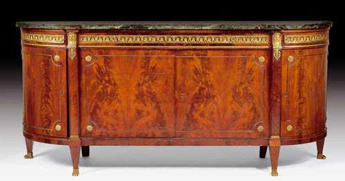 Appraisal: LARGE MAHOGANY SIDEBOARD AUX TETES DE SPHINGES late Empire Paris