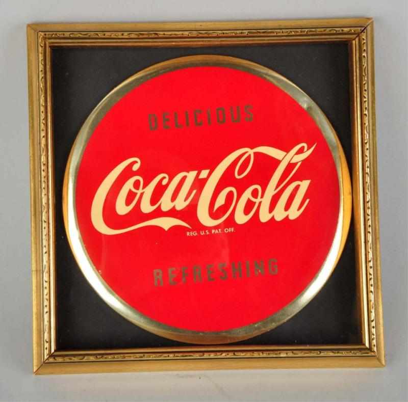 Appraisal: Celluloid Coca-Cola Sign s Nicely mounted in a shadowbox framework