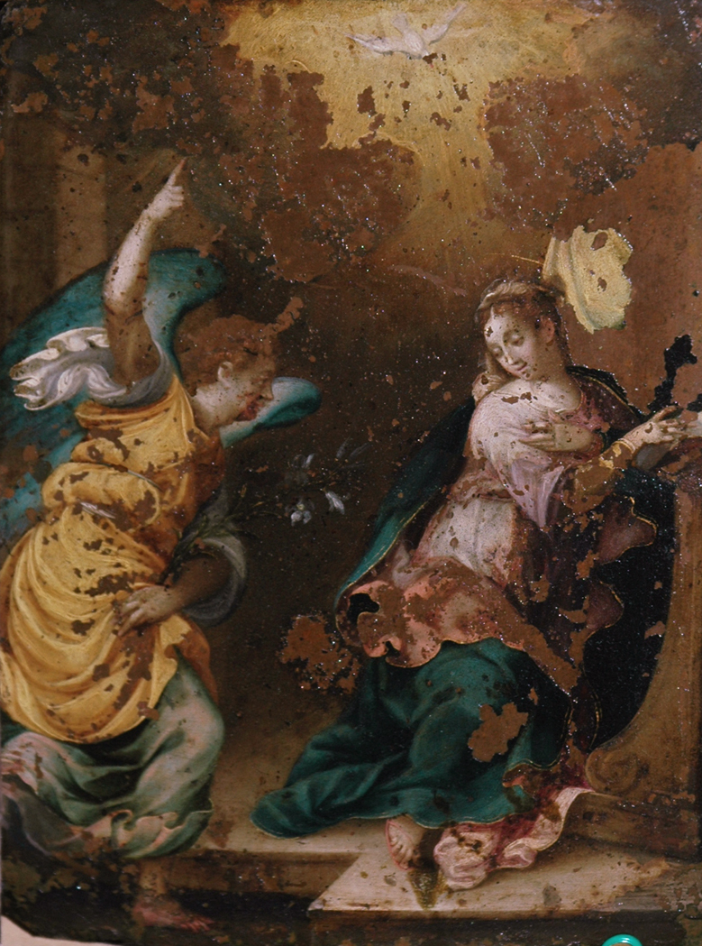 Appraisal: French School th Century The Annunciation Oil on copper x