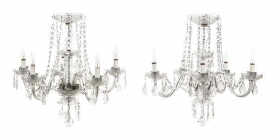 Appraisal: A Pair of Cut Glass Five-Light Chandeliers each having a