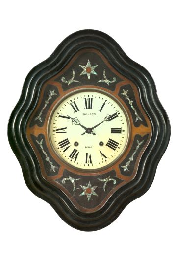 Appraisal: Napoleon III Black-Lacquered and Mother-of-Pearl-Inlaid Wall Clock third quarter th