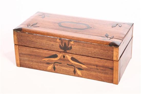 Appraisal: INLAID BOX American late th century mixed hardwoods and veneer