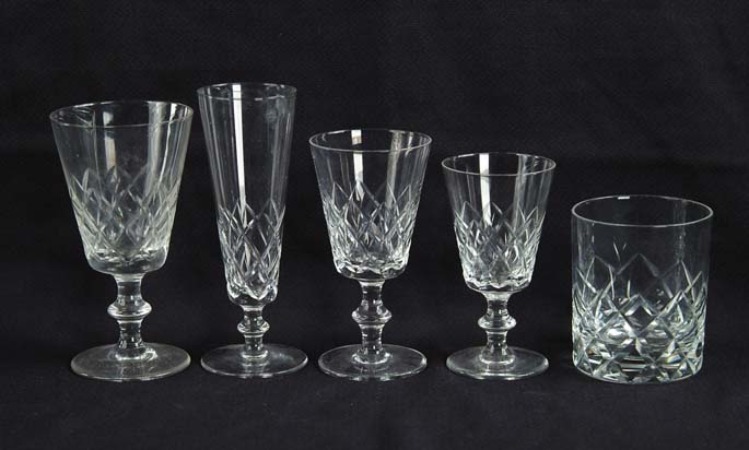 Appraisal: SIXTY-ONE PIECES OF CUT GLASS BARWARE Bottom third of each