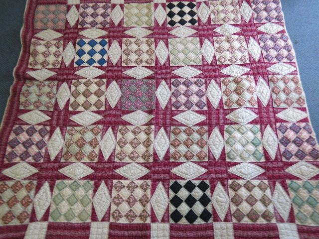 Appraisal: Antique Handmade Quilt block and marquise shapes with deep red