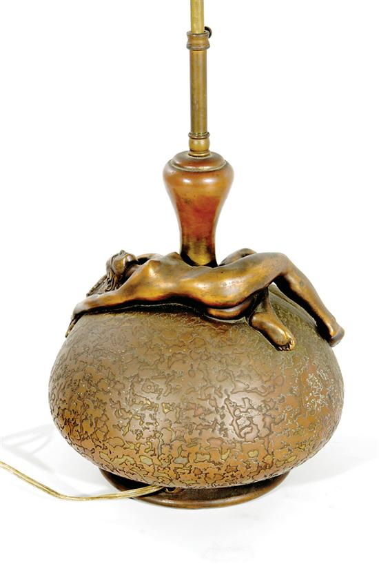 Appraisal: American art pottery table lamp Olive Kooken Kansas b mottled