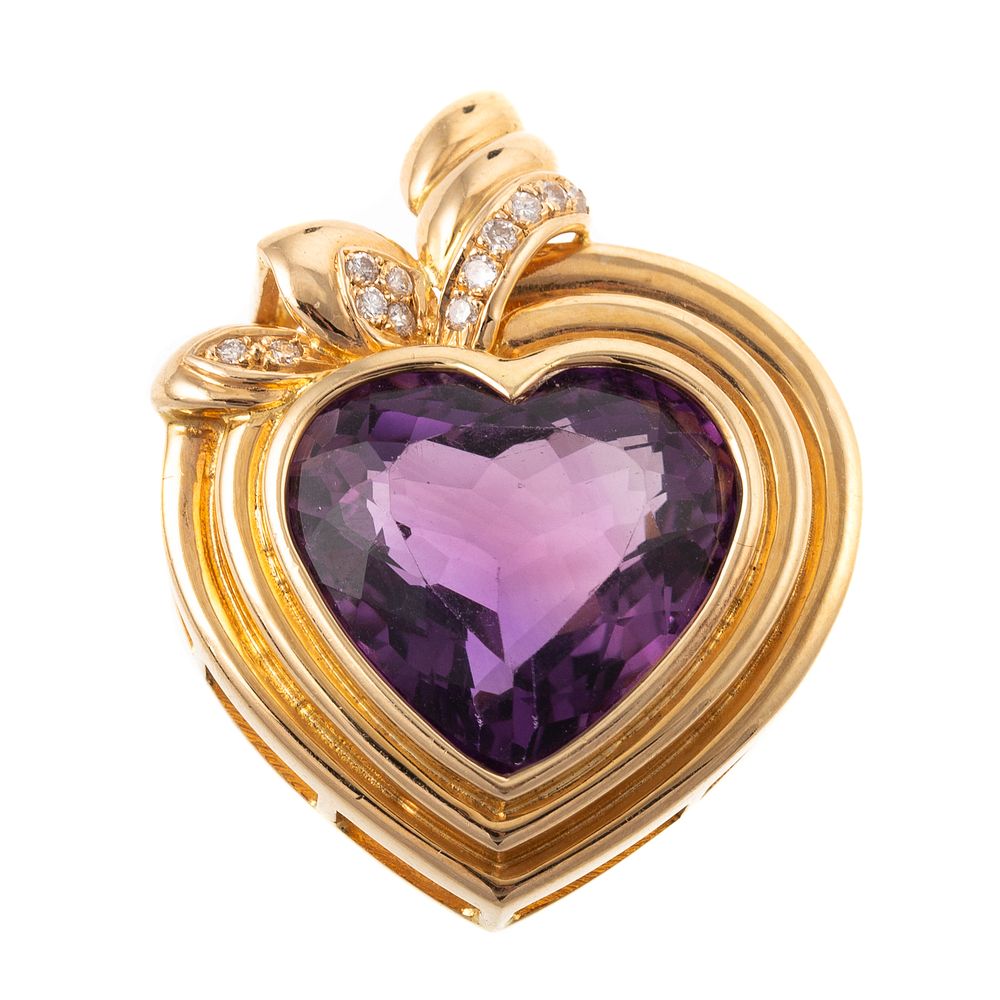 Appraisal: A Large Amethyst Diamond Heart Pendant in K K yellow