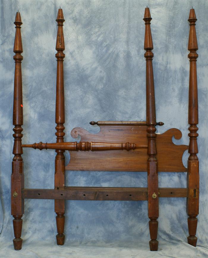 Appraisal: American tiger maple canopy bed th c finish worn in