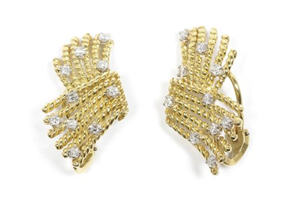 Appraisal: DIAMOND AND GOLD EAR CLIPS SCHLUMBERGER FOR TIFFANY Yellow gold