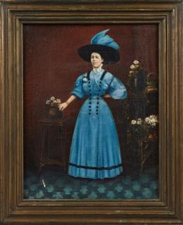 Appraisal: English School Portrait of a Woman in a Blue Dre