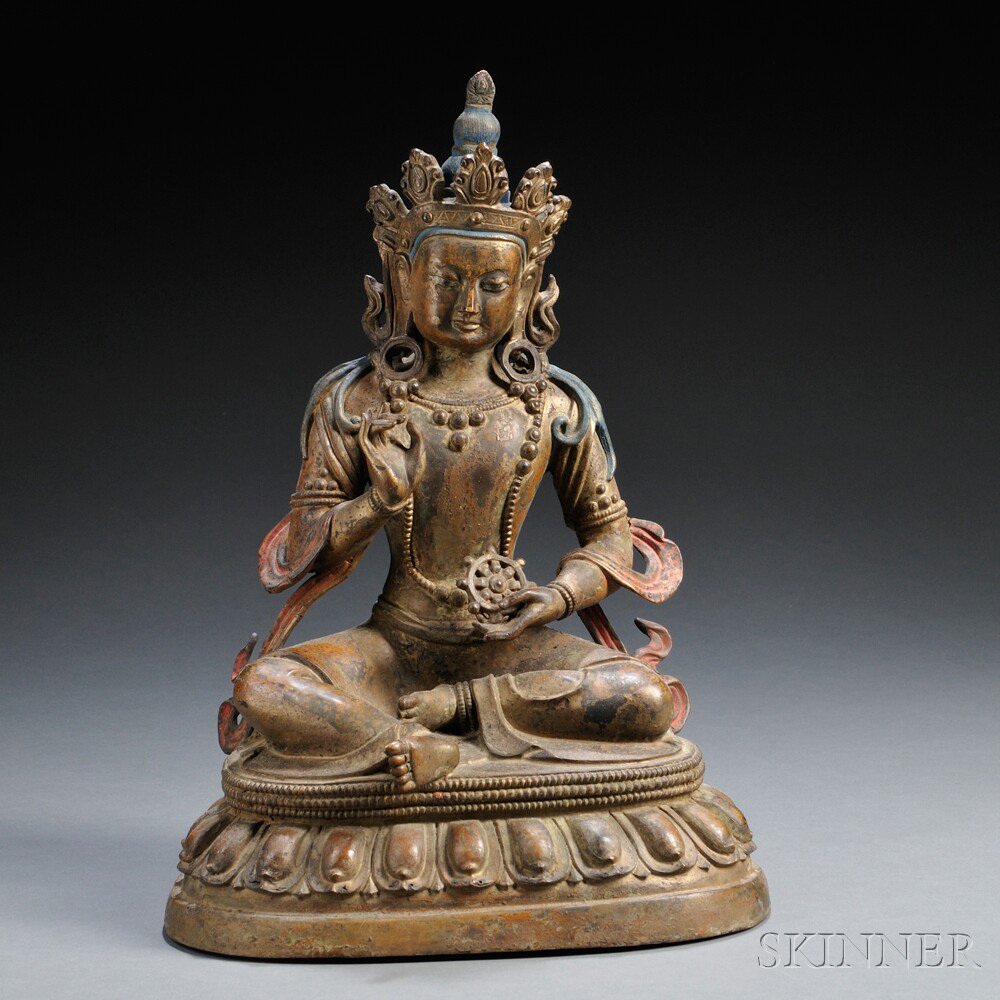 Appraisal: Polychrome Bronze Seated Buddha China the figure depicted in rajalitasana