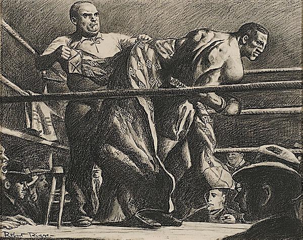 Appraisal: BOXER SCENE AFTER ROBERT RIGGS charcoal on paper executed after