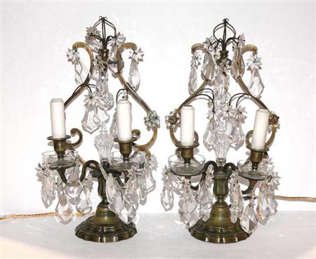 Appraisal: Pair of Louis XV Style Cut Glass and Brass Two-Light