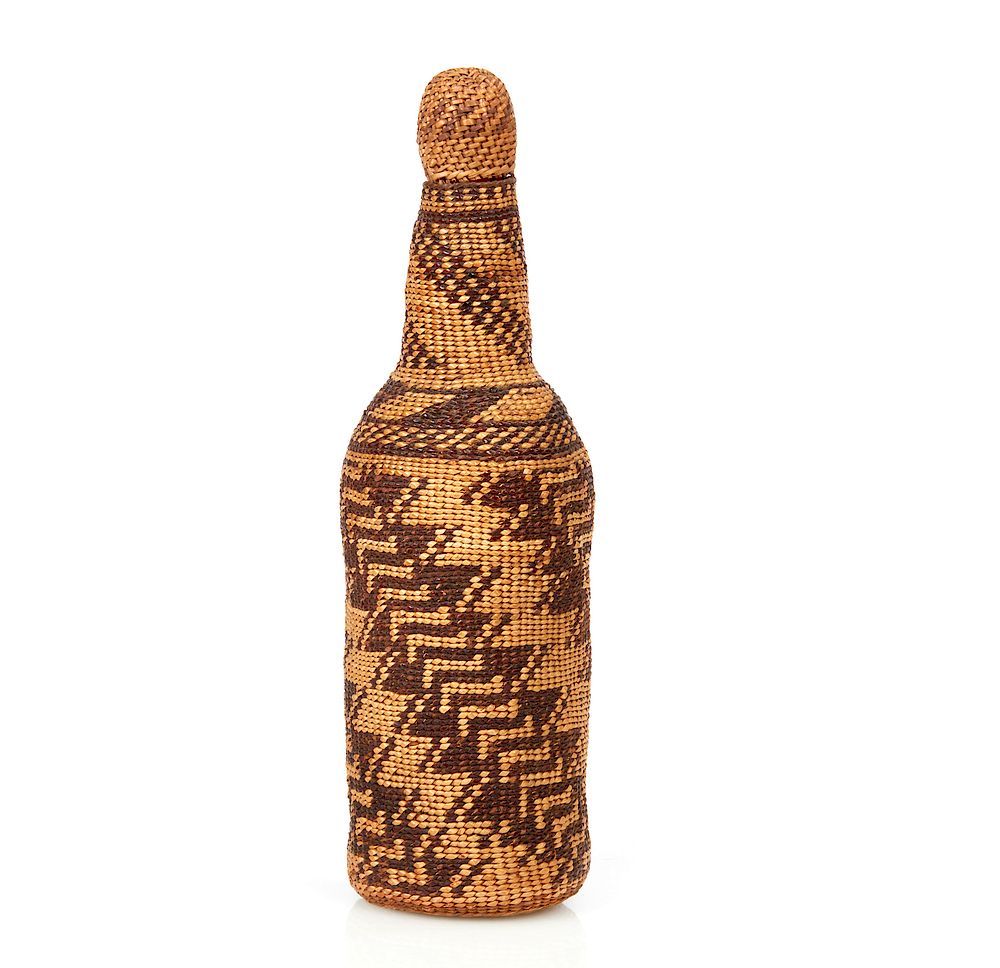 Appraisal: Northern California Basketry Jar Northern California Indian basketry bottle with