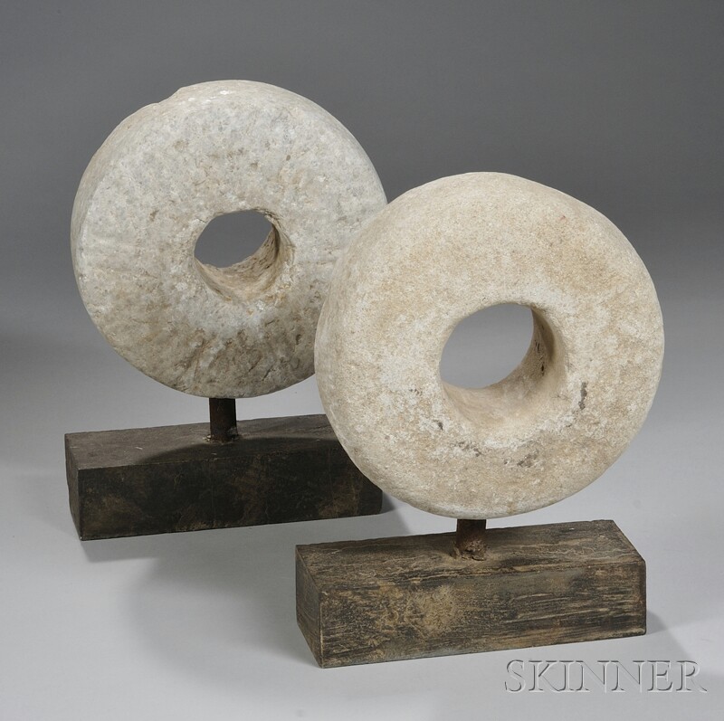 Appraisal: Two Small Grinding Stones mounted on iron bases overall ht