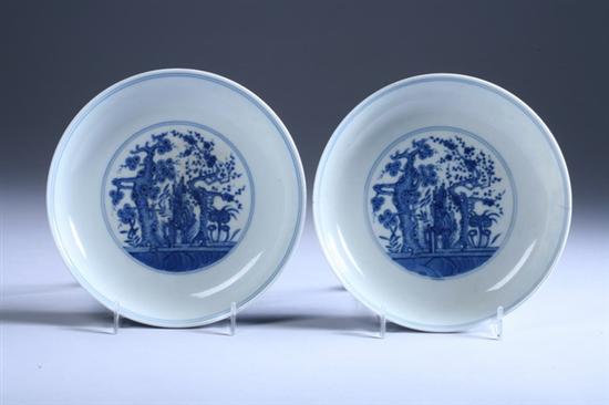 Appraisal: PAIR CHINESE BLUE AND WHITE PORCELAIN SAUCERS Qianlong underglazed blue