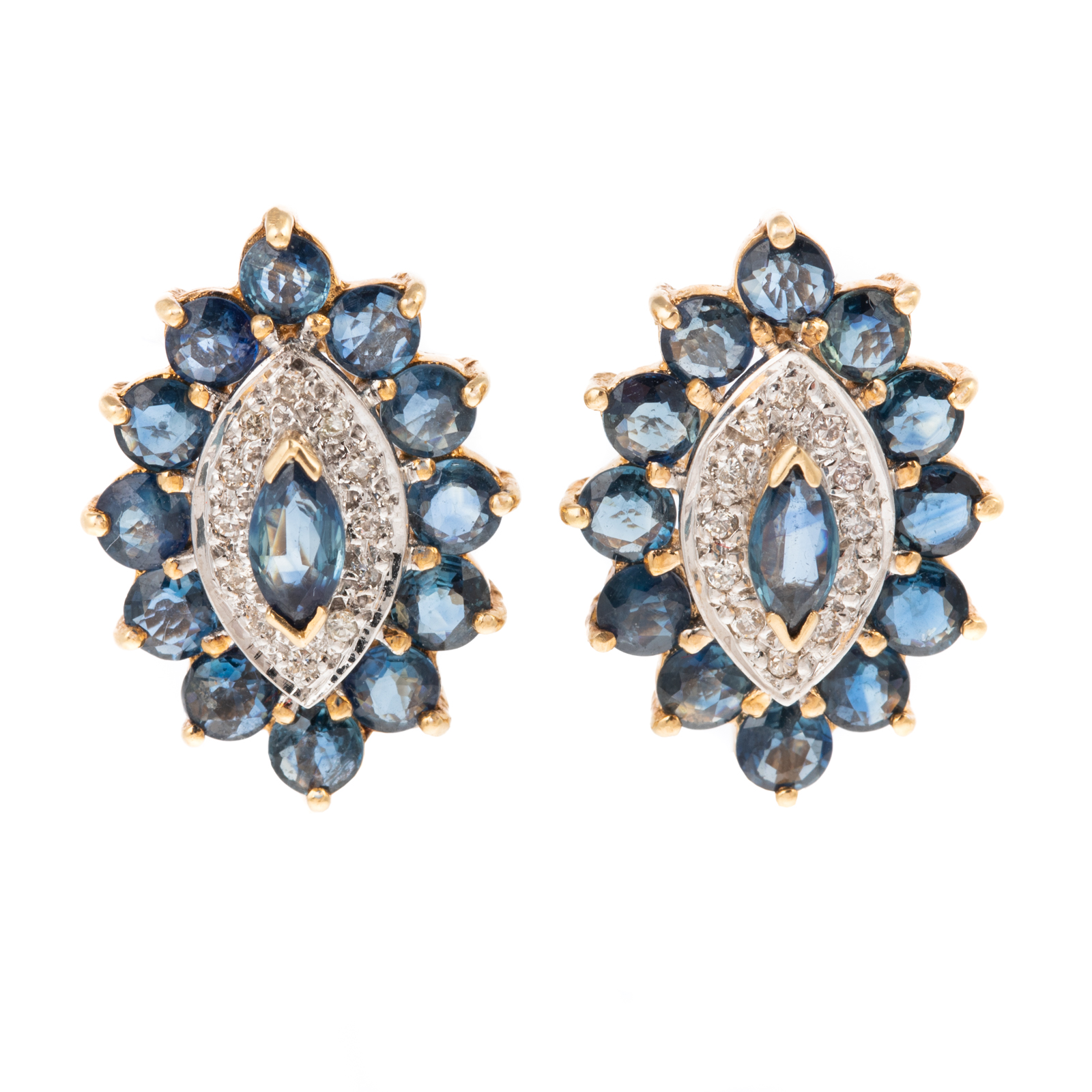 Appraisal: A PAIR OF SAPPHIRE DIAMOND EARRINGS IN K K yellow