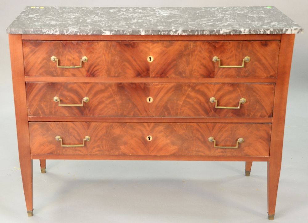 Appraisal: French three drawer marble top commode th century ht in