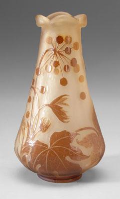 Appraisal: Galle vase tapered with scalloped rim large leaves with prominent