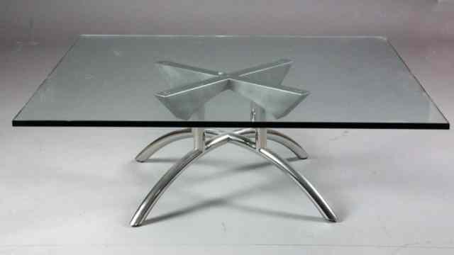 Appraisal: Beveled Glass and Chrome Coffee TableContemporary glass-topped square coffee table