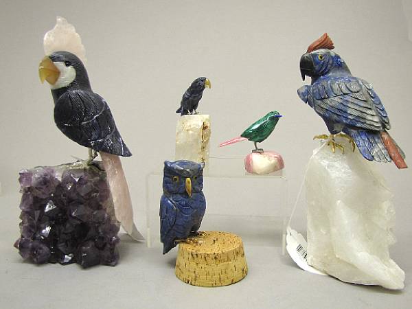 Appraisal: Five Chinese mixed hardstone studies of birds heights between and