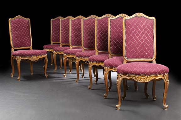 Appraisal: Suite of Eight Provincial Louis XV-Style Fruitwood Dining Chairs ca