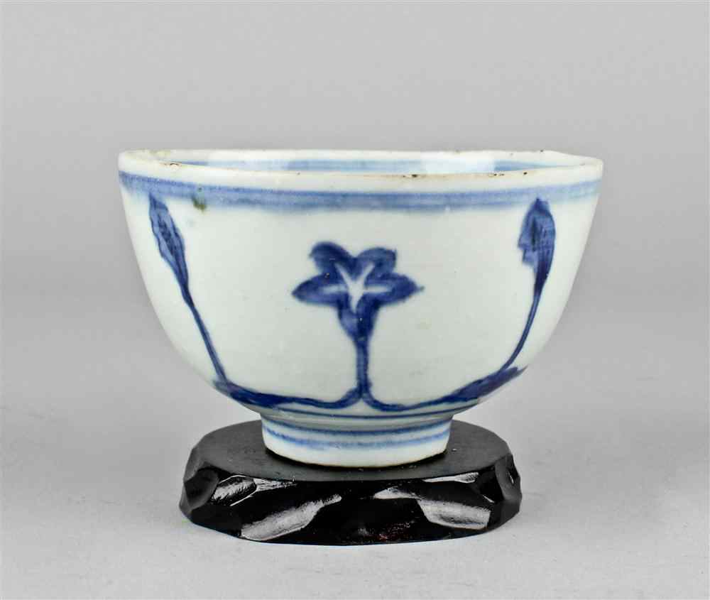 Appraisal: CHINESE BLUE AND WHITE 'PALACE' TEA CUP MING DYNASTY thinly