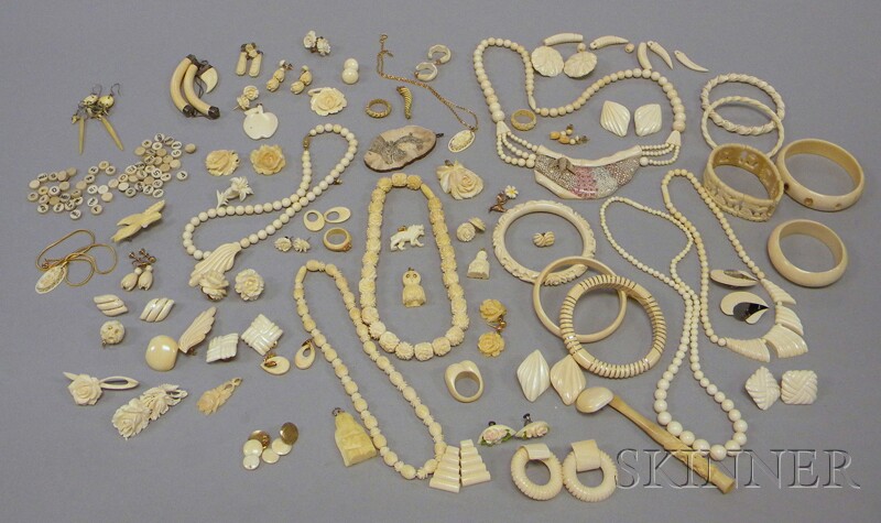 Appraisal: Assorted Group of Mostly Ivory Jewelry including beaded necklaces earrings