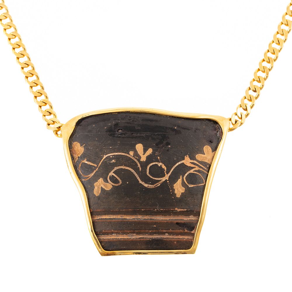 Appraisal: An Ancient Pottery Pendant Chain in K K yellow gold