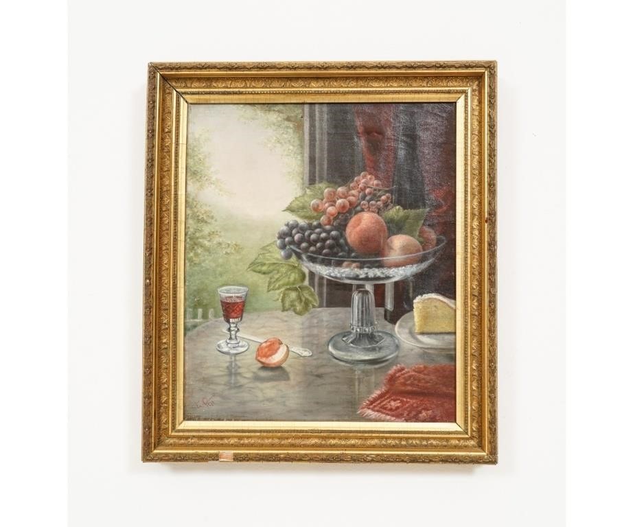 Appraisal: E Chase oil on canvas still life of fruit dated