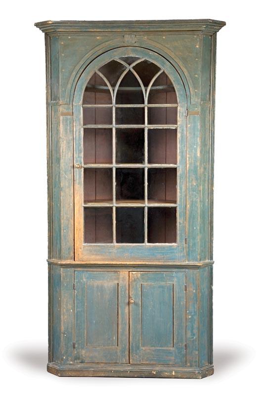 Appraisal: PAINTED CORNER CUPBOARD Probably Pennsylvania early th century poplar One-piece