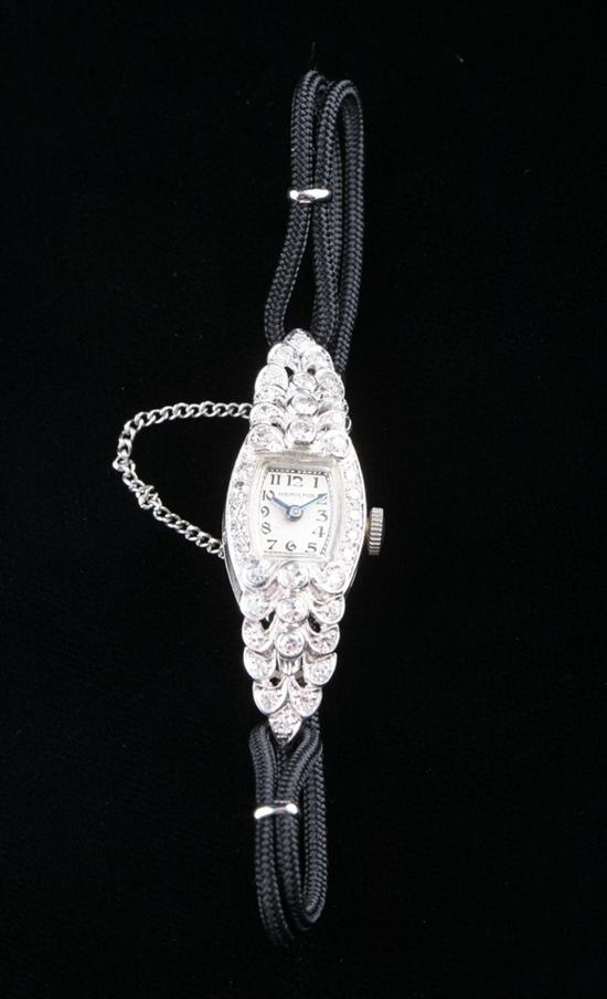 Appraisal: LADY'S HAMILTON PLATINUM AND DIAMOND WRIST WATCH single cut diamonds