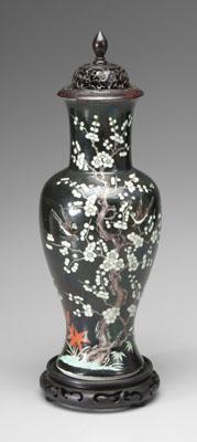 Appraisal: Chinese famille noire vase baluster form prunus trees with birds