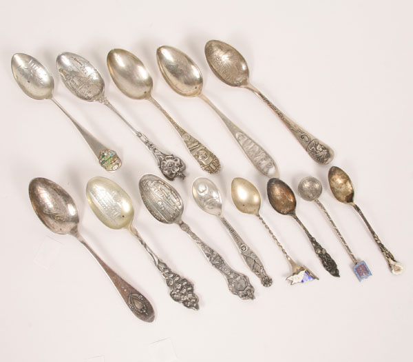 Appraisal: Sterling silver souvenir spoons including Chicago French biplane Culver Michigan