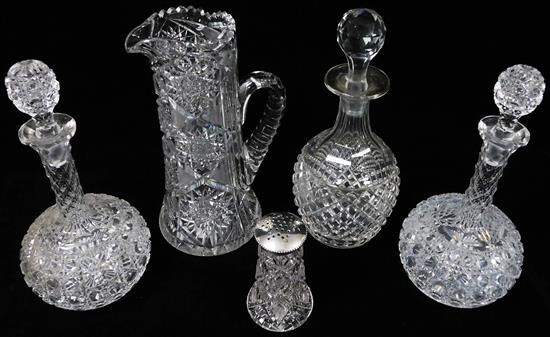 Appraisal: GLASS assortment of cut glass five pieces tall pitcher with