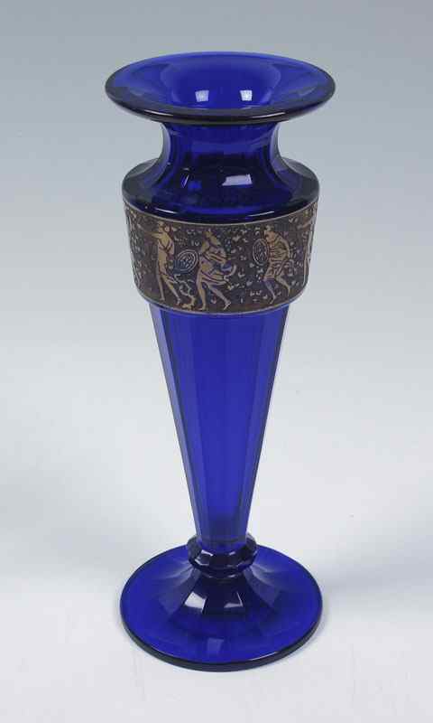 Appraisal: SIGNED MOSER COBALT GLASS VASE Finely detailed cameo frieze signed