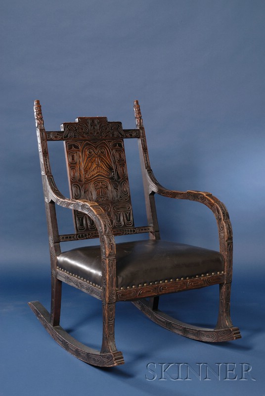 Appraisal: North American Northwest Coast Tlingit-style Carved Walnut Rocking Chair early