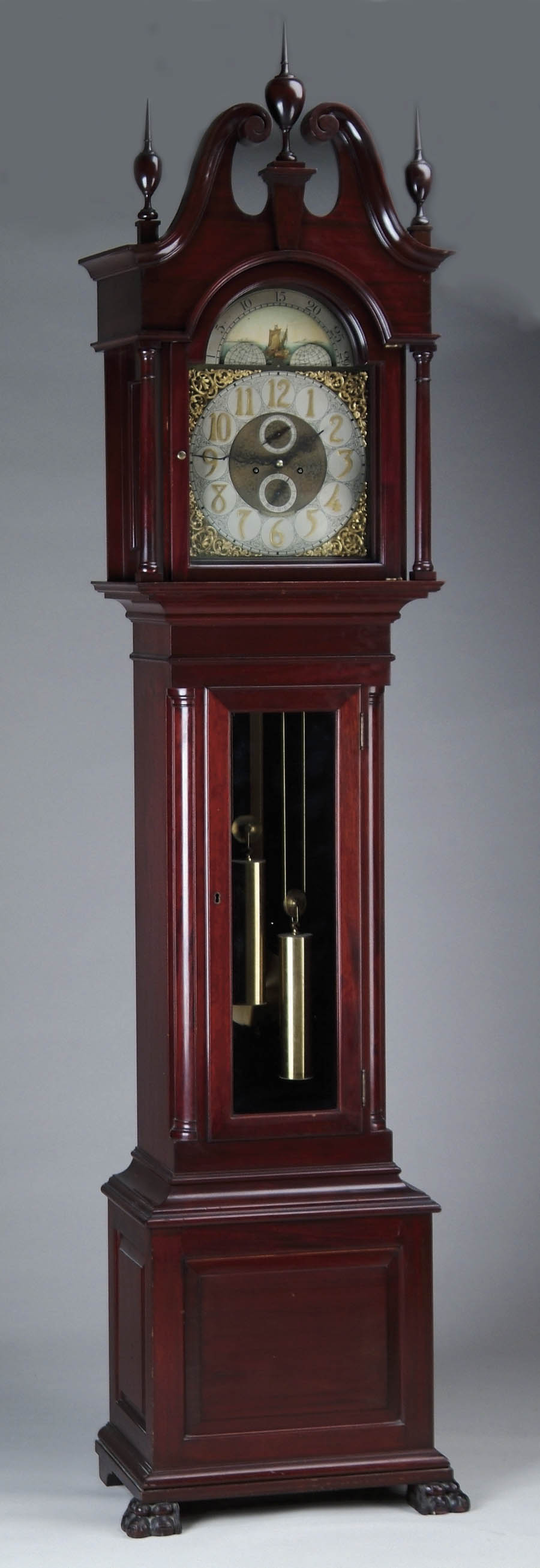 Appraisal: OUTSTANDING MAHOGANY TALL CLOCK With one tube Clock works with