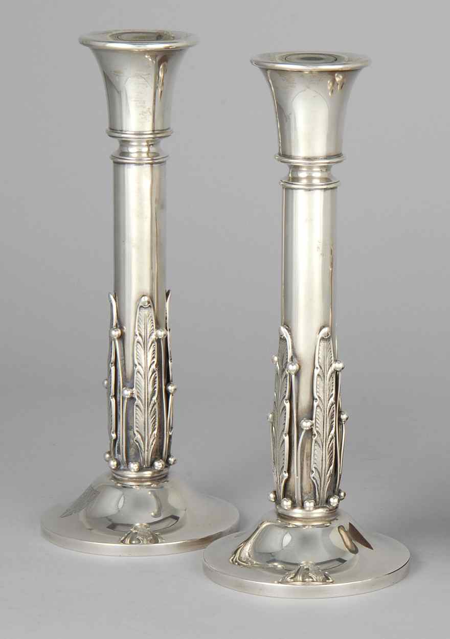 Appraisal: PAIR OF STERLING SILVER TALL CANDLESTICKS By Woodside Sterling Co