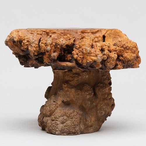 Appraisal: BURL ROOT TABLE POSSIBLY CHINESEIn two parts x x in