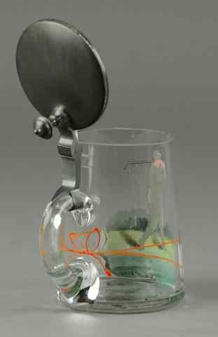 Appraisal: GLASS STEIN WITH GOLFER THEME Hand crafted clear glass stein