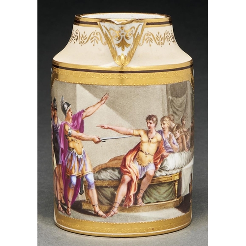 Appraisal: A Vienna cream jug finely painted with Scipio africanus discovering