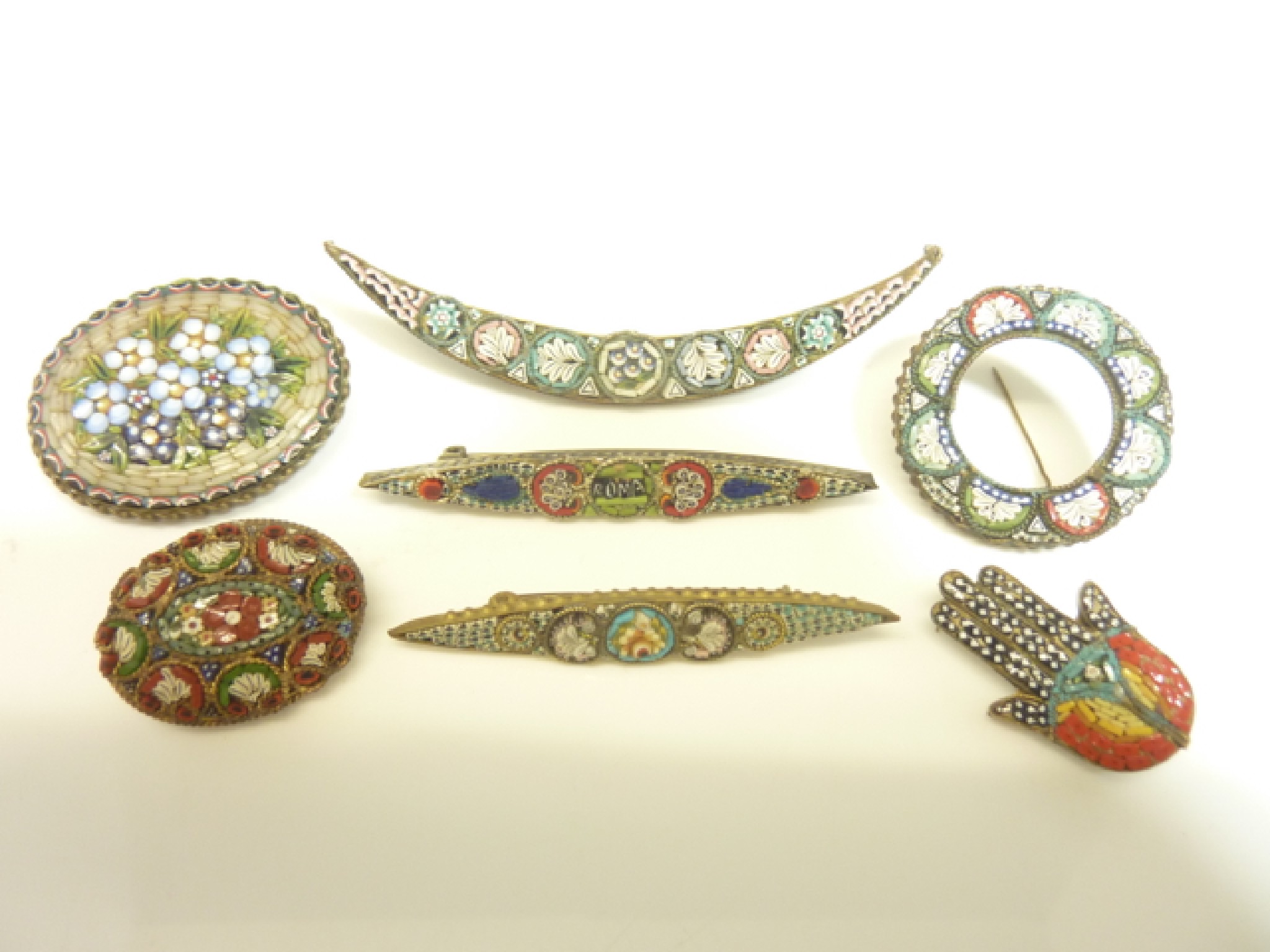 Appraisal: A micro mosaic crescent brooch in gilt metal an Italian