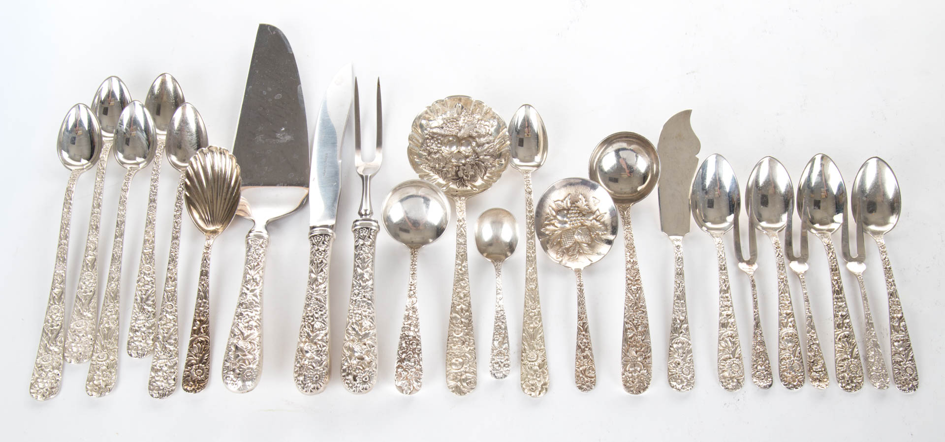 Appraisal: Kirk Repousse sterling silver flatware comprising iced tea spoons teaspoons